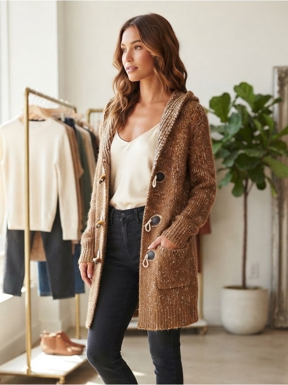 Vintage Warm Brown Knit Toggle Cardigan
